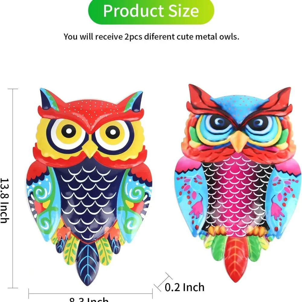 Metal Owl Wall Art 13.8 Inch 3D Garden Decor for Outdoor‎ Patio Fence Backyard